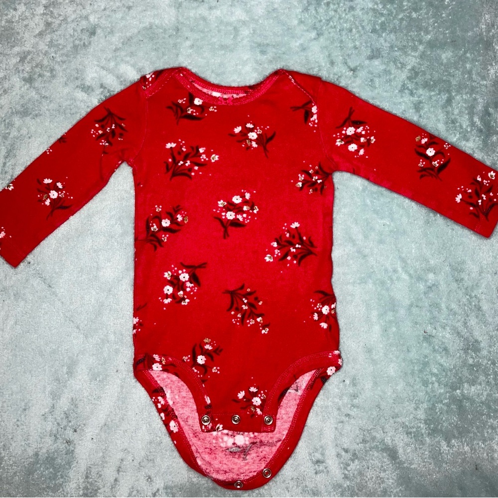 Red Floral Long Sleeve Baby Onesie